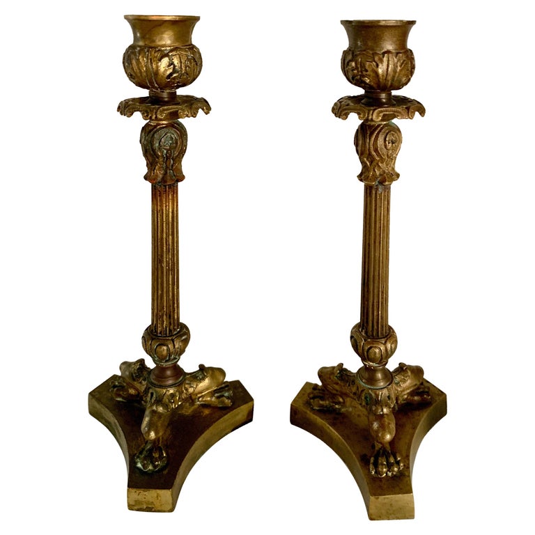 Pair 19th Century French Empire Candlesticks For Sale at 1stDibs