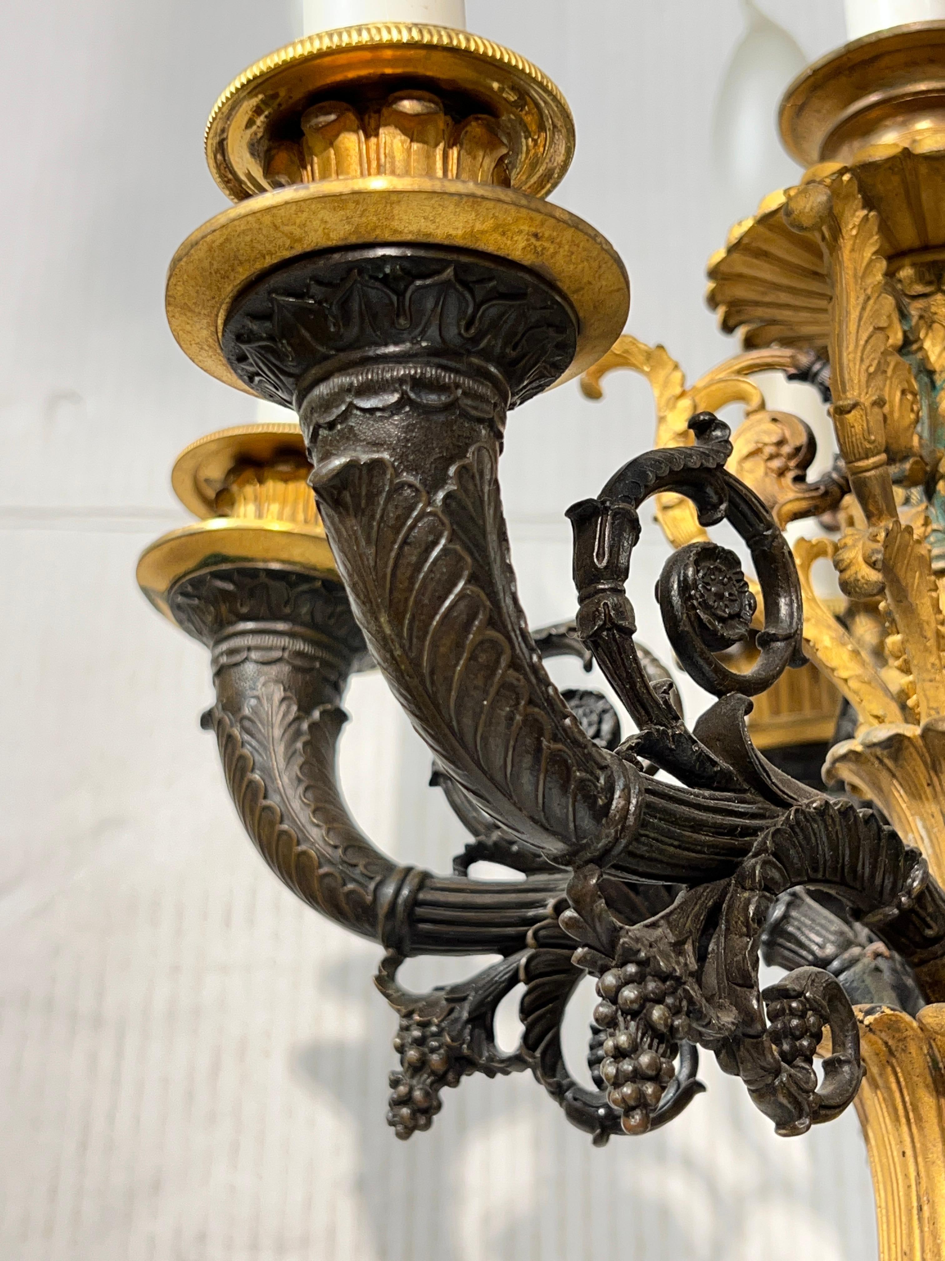 Pair 19th Century French Empire Gilt and Patinated Bronze Candelabra Lamps For Sale 6