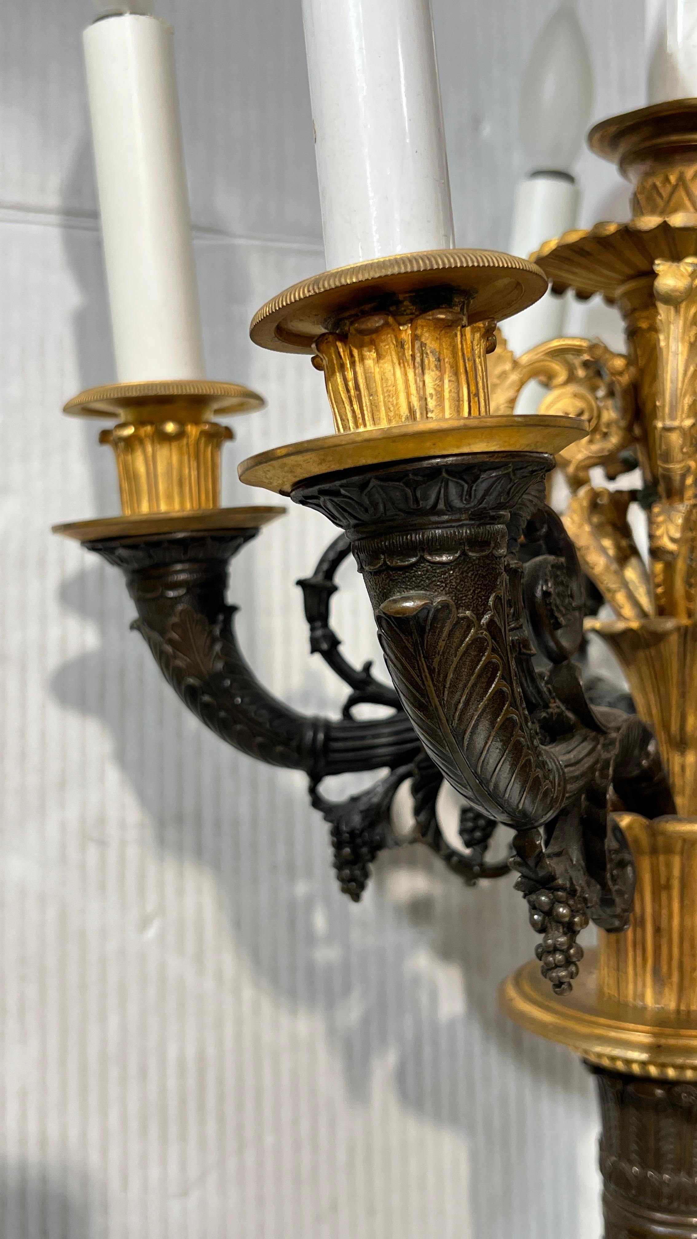 Pair 19th Century French Empire Gilt and Patinated Bronze Candelabra Lamps For Sale 3