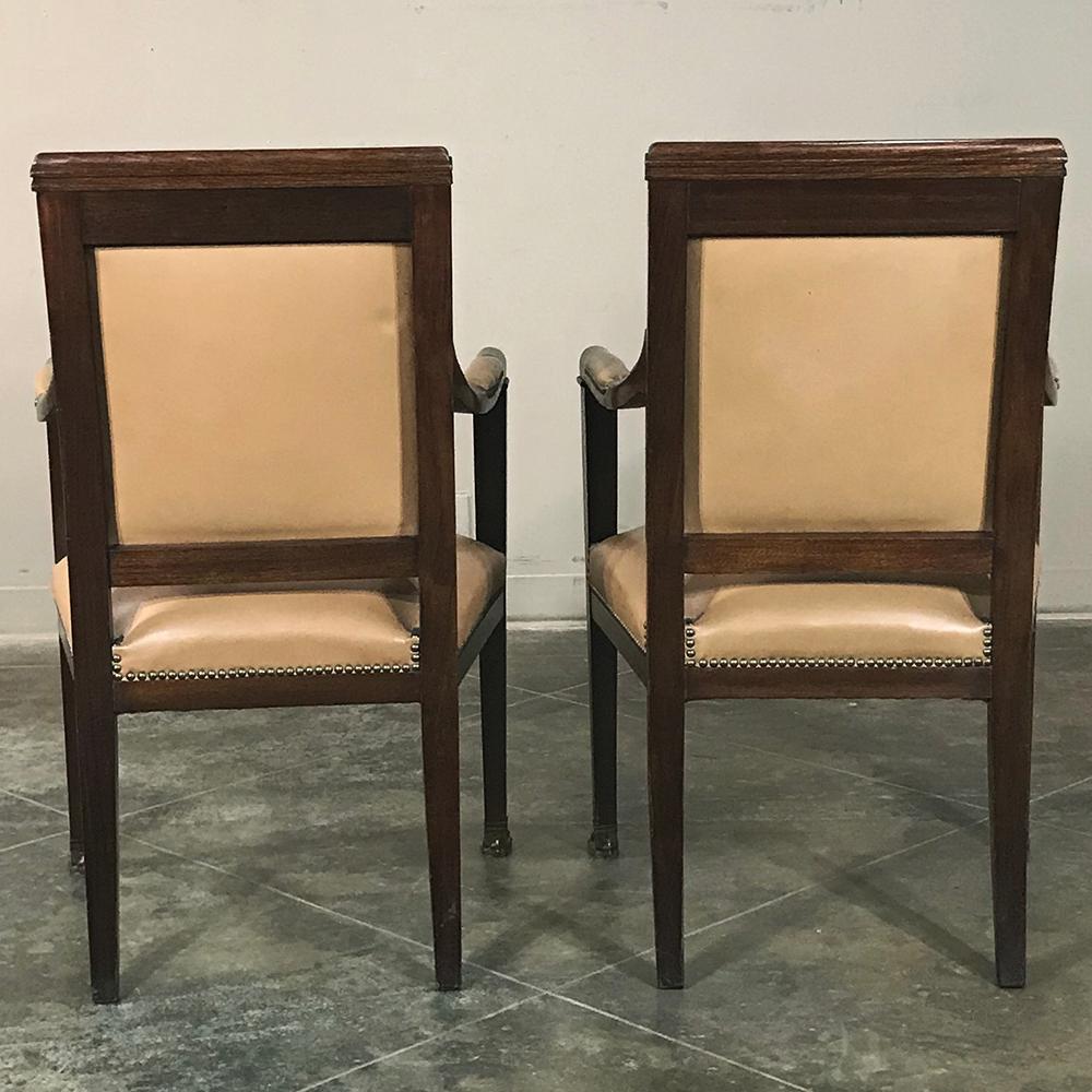 Pair 19th Century French Empire Mahogany Armchairs with Leather & Bronze Mounts In Good Condition For Sale In Dallas, TX
