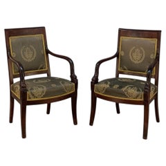 Pair 19th Century French Empire Period Mahogany Armchairs ~ Fauteuils