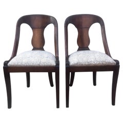 Pair 19th Century French Empire Style Chairs With Red Silk Upholstered Seat