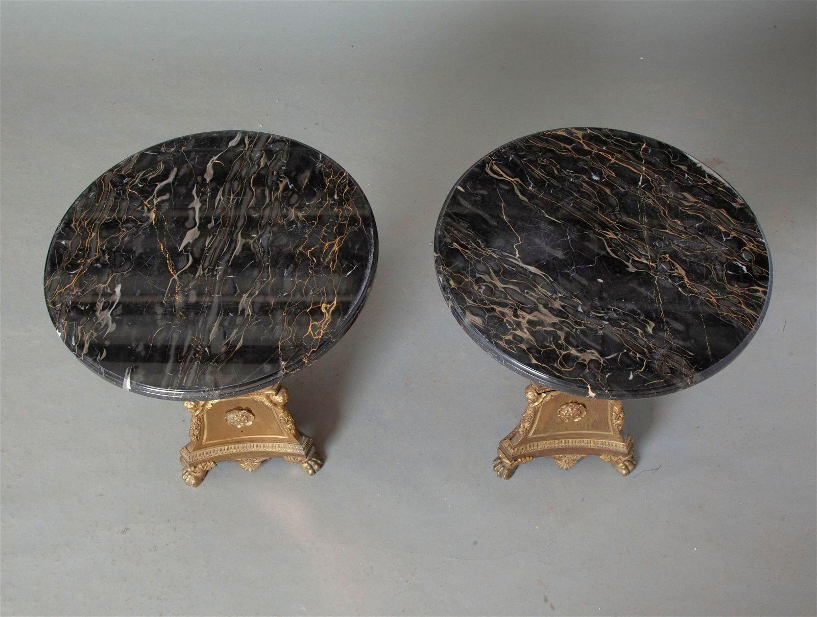 Empire Revival Pair 19th Century French Empire Style Marble and Gilt Bronze Side Tables For Sale