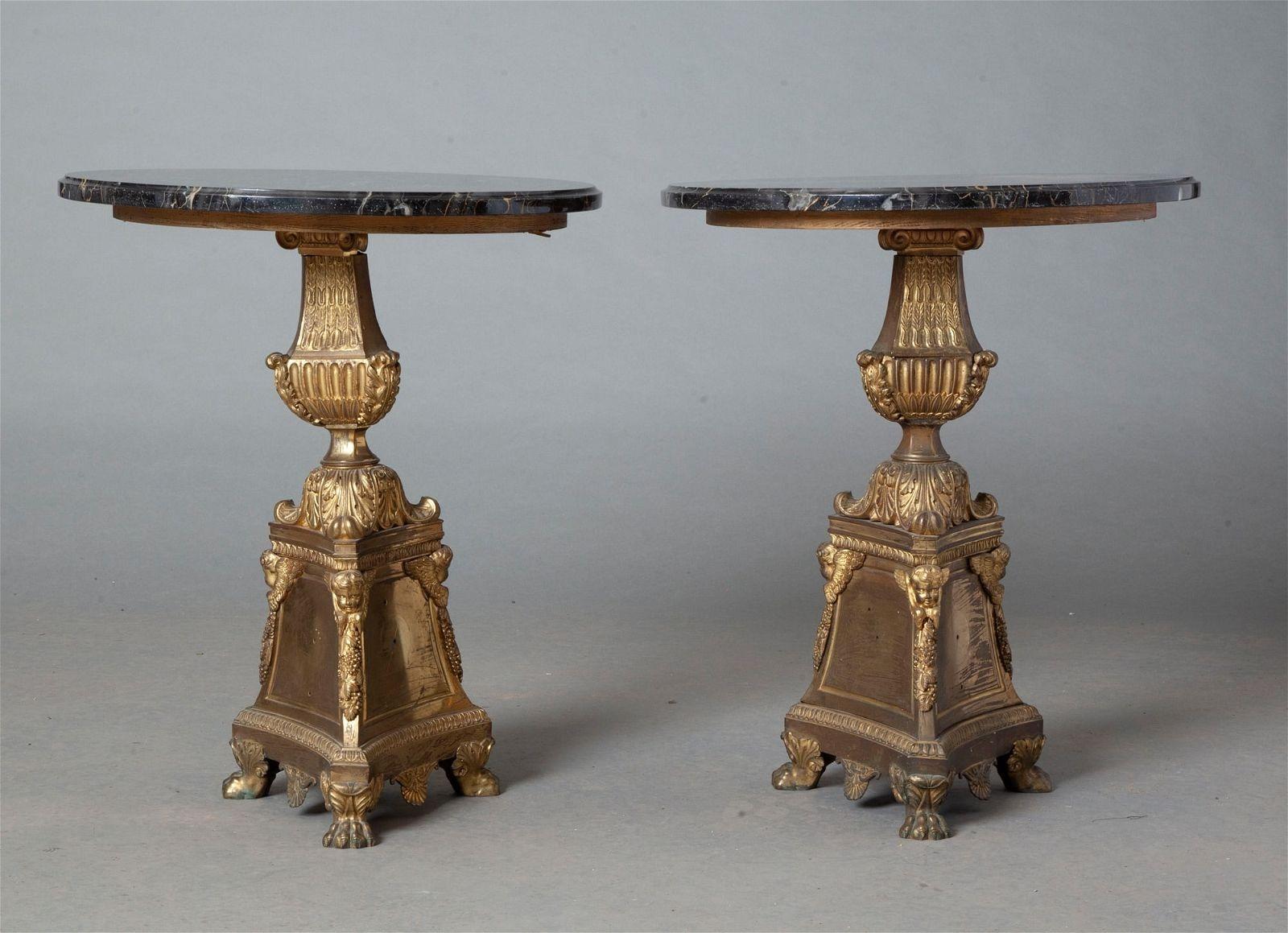 Pair 19th Century French Empire Style Marble and Gilt Bronze Side Tables In Good Condition For Sale In New York, NY