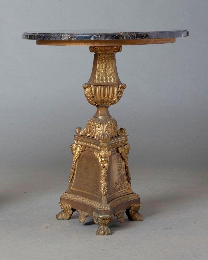 Pair 19th Century French Empire Style Marble and Gilt Bronze Side Tables For Sale 1
