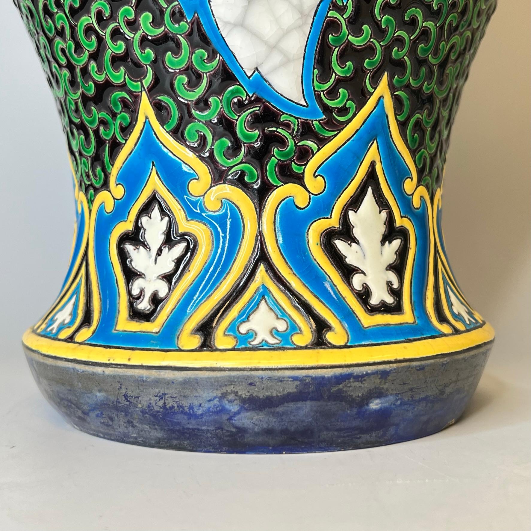 Pair 19th Century French Faience Vases by J. Vieillard & Co with Islamic Motifs 7