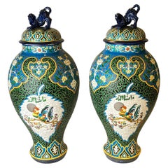 Pair 19th Century French Faience Vases by J. Vieillard & Co with Islamic Motifs