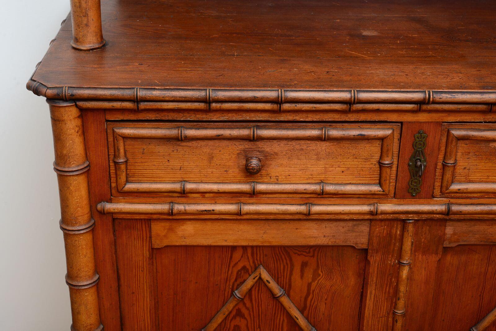 Turned Pair of 19th Century French Faux Bamboo Large Cabinets