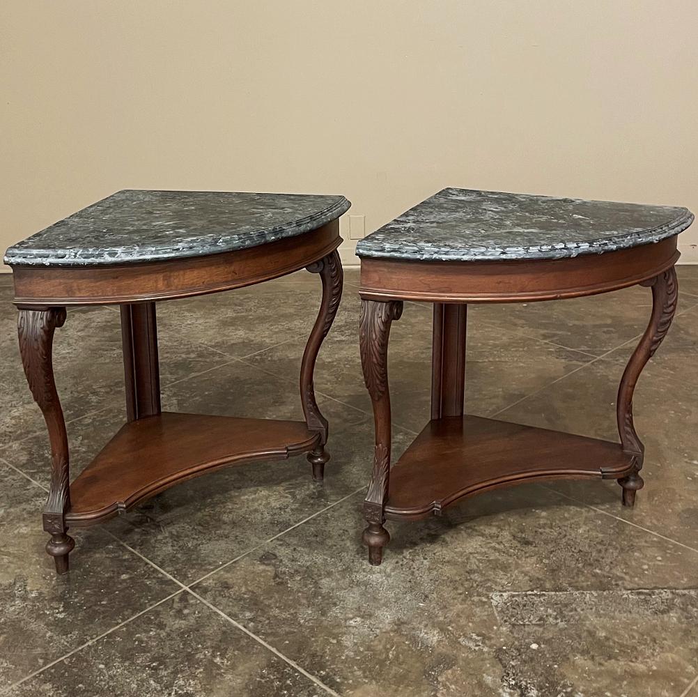 Louis XIV Pair 19th Century French Faux Marble Top Corner Consoles