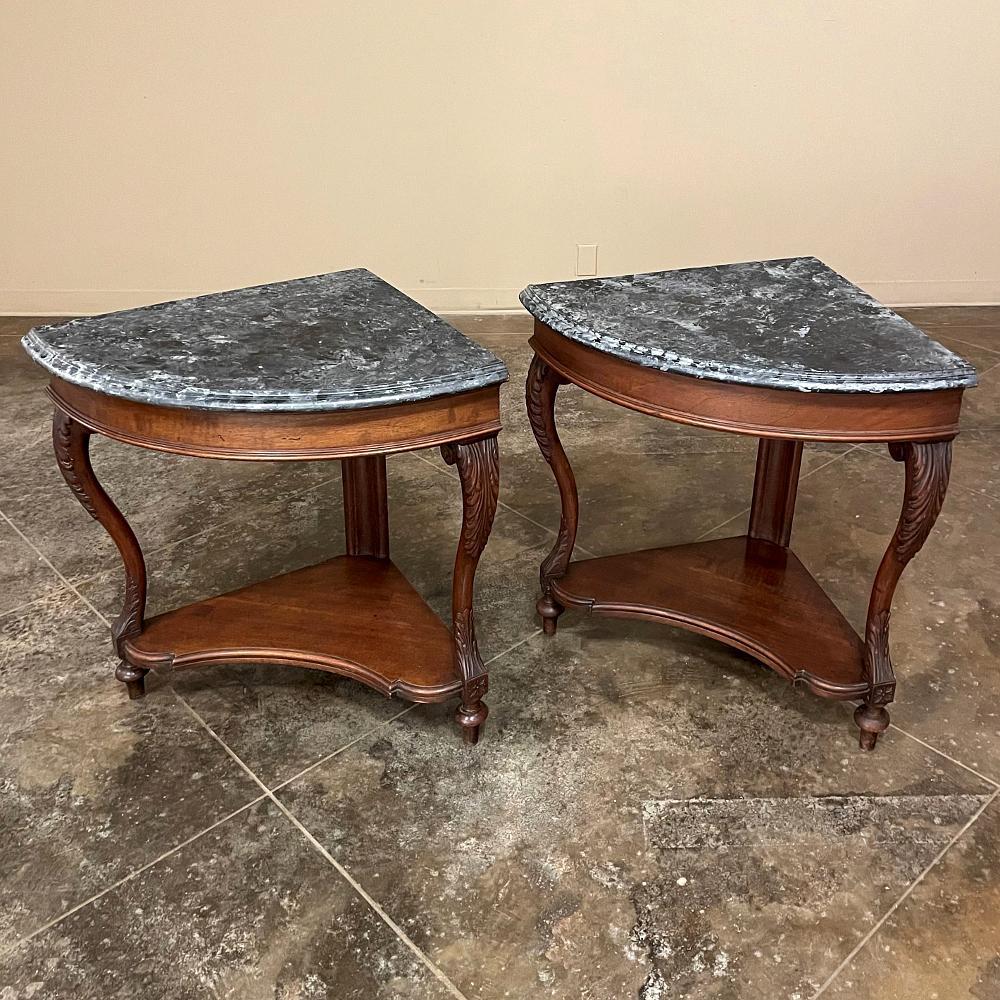 Pair 19th Century French Faux Marble Top Corner Consoles In Good Condition In Dallas, TX