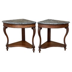 Pair 19th Century French Faux Marble Top Corner Consoles