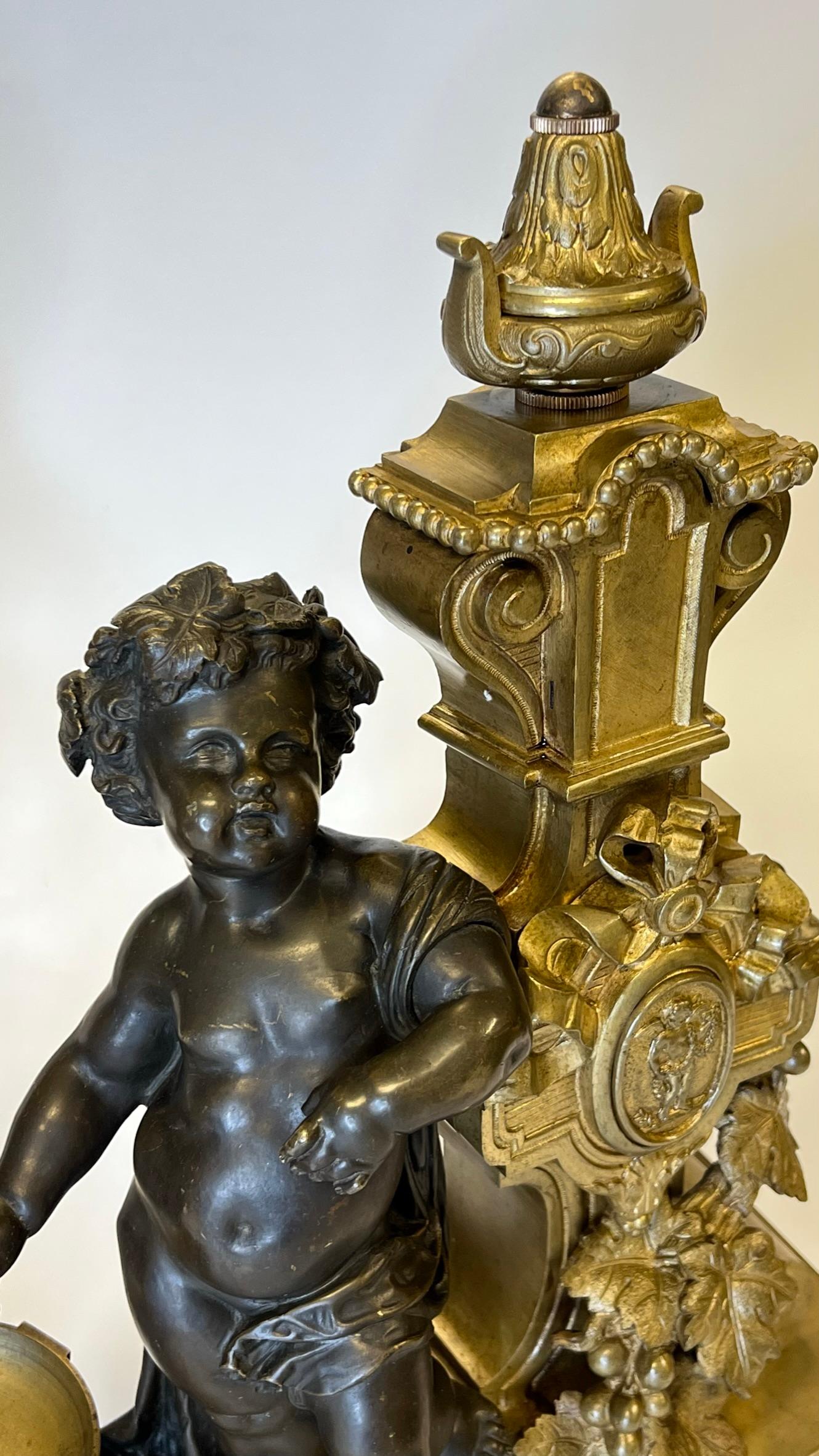 Pair 19th Century French Gilt and Patinated Bronze Chenets in Louis XVI Style 4