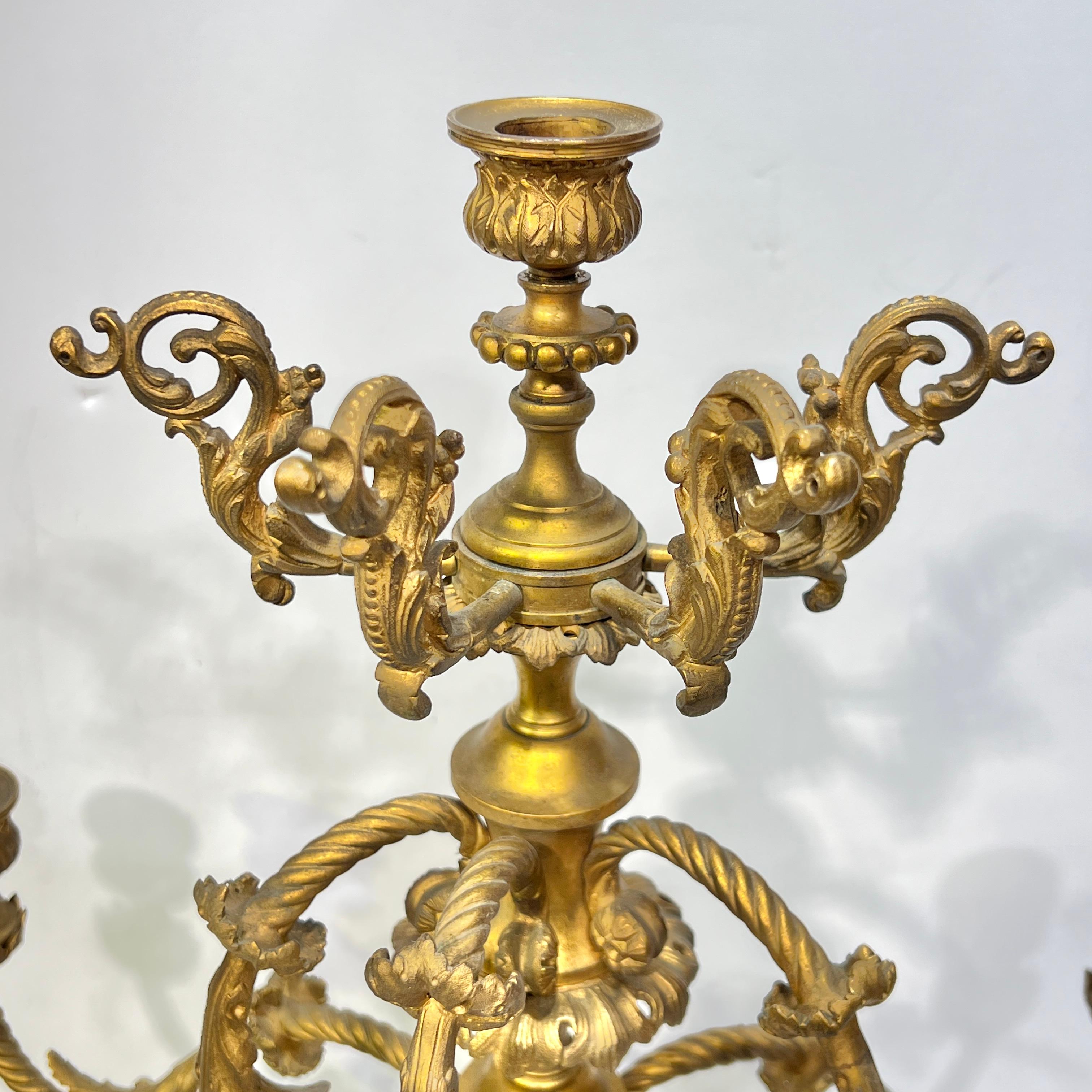 Pair 19th Century French Gilt Bronze Candelabra After André Charles Boulle For Sale 9