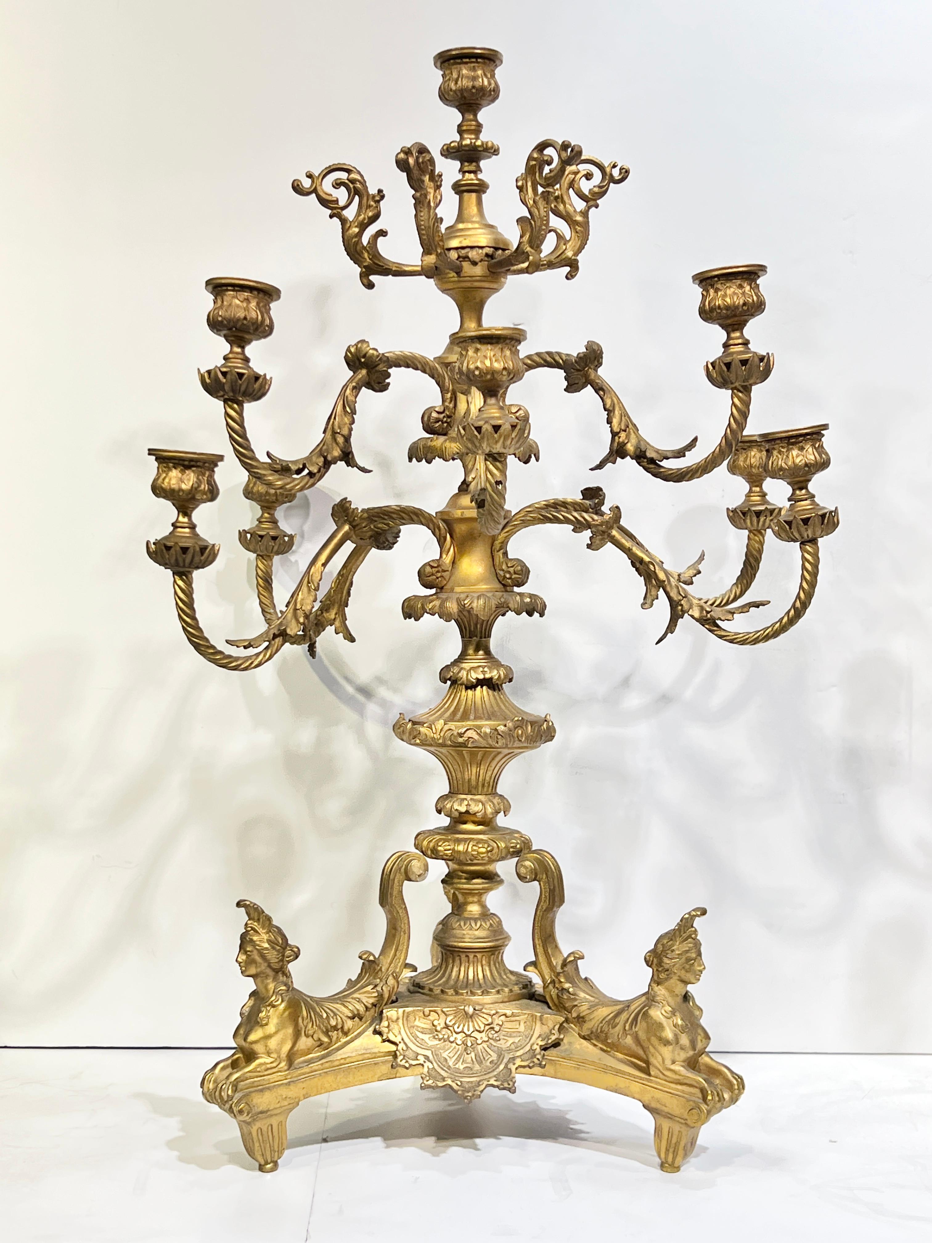 Louis XIV Pair 19th Century French Gilt Bronze Candelabra After André Charles Boulle For Sale