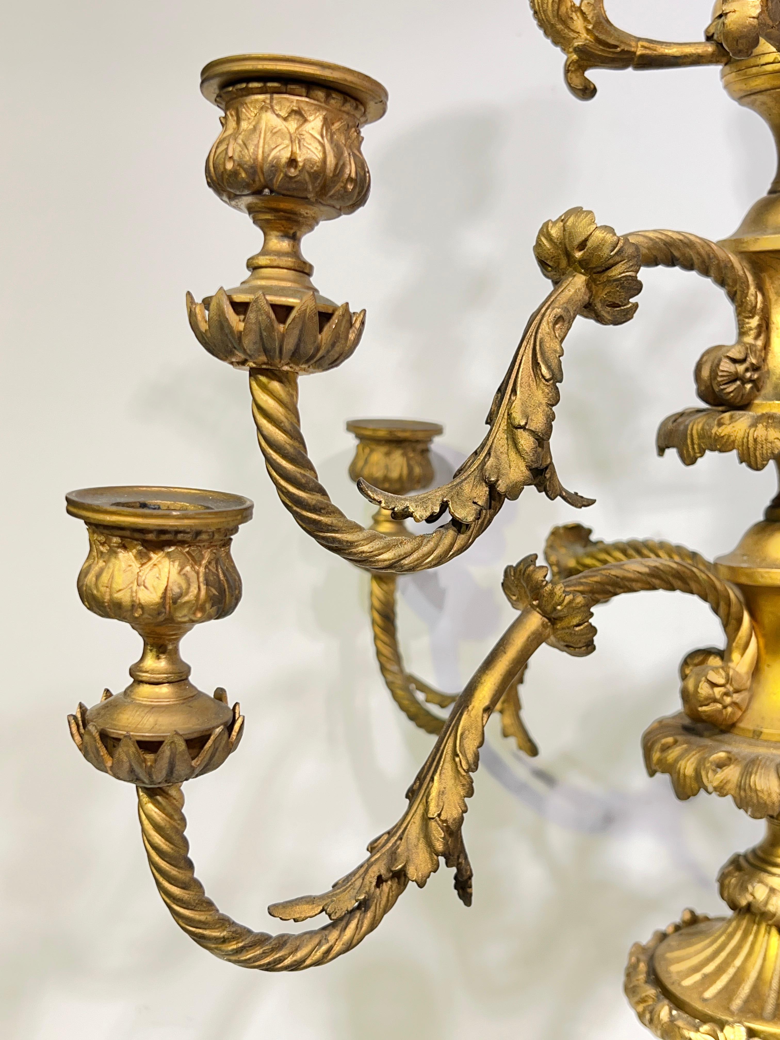 Pair 19th Century French Gilt Bronze Candelabra After André Charles Boulle For Sale 1