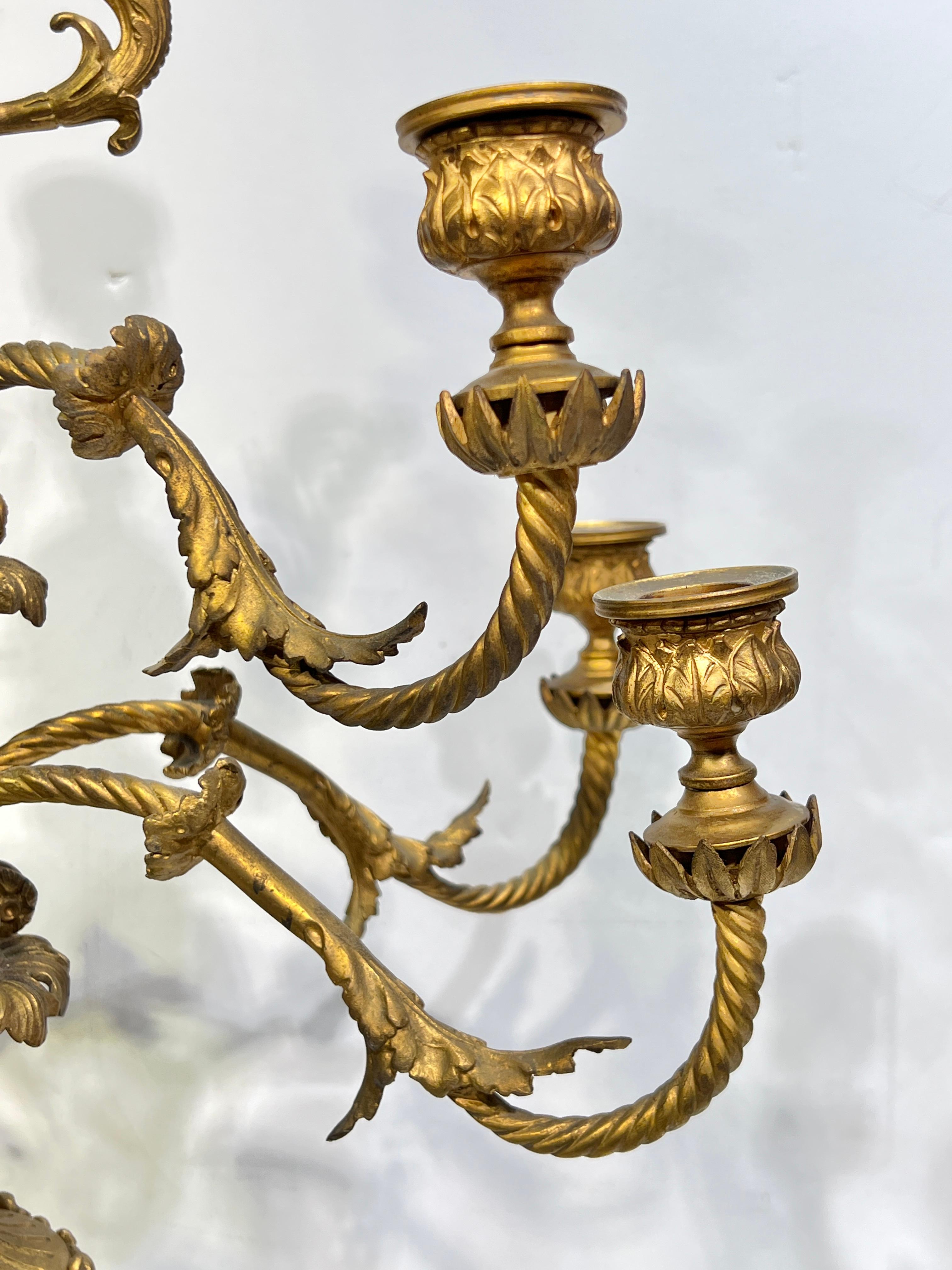 Pair 19th Century French Gilt Bronze Candelabra After André Charles Boulle For Sale 2