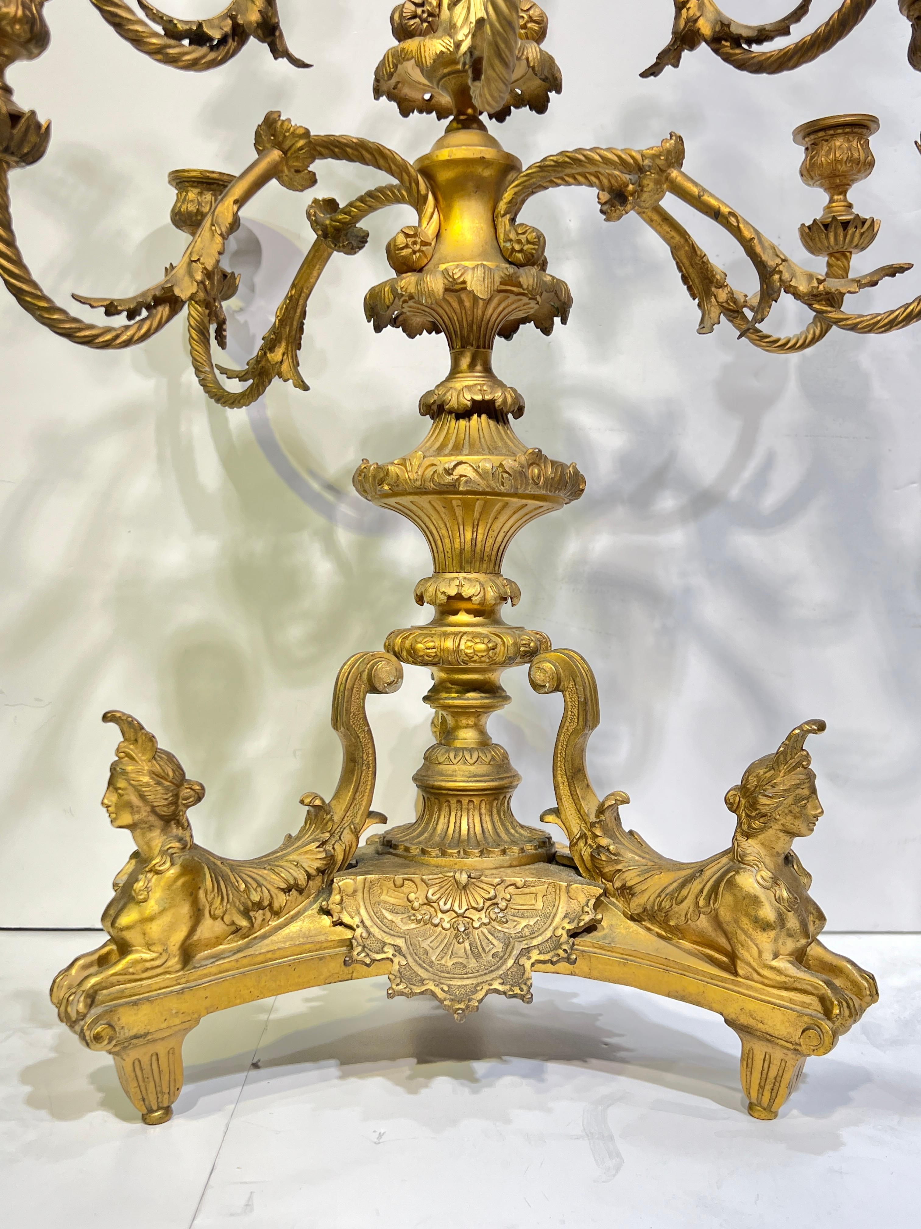 Pair 19th Century French Gilt Bronze Candelabra After André Charles Boulle For Sale 3