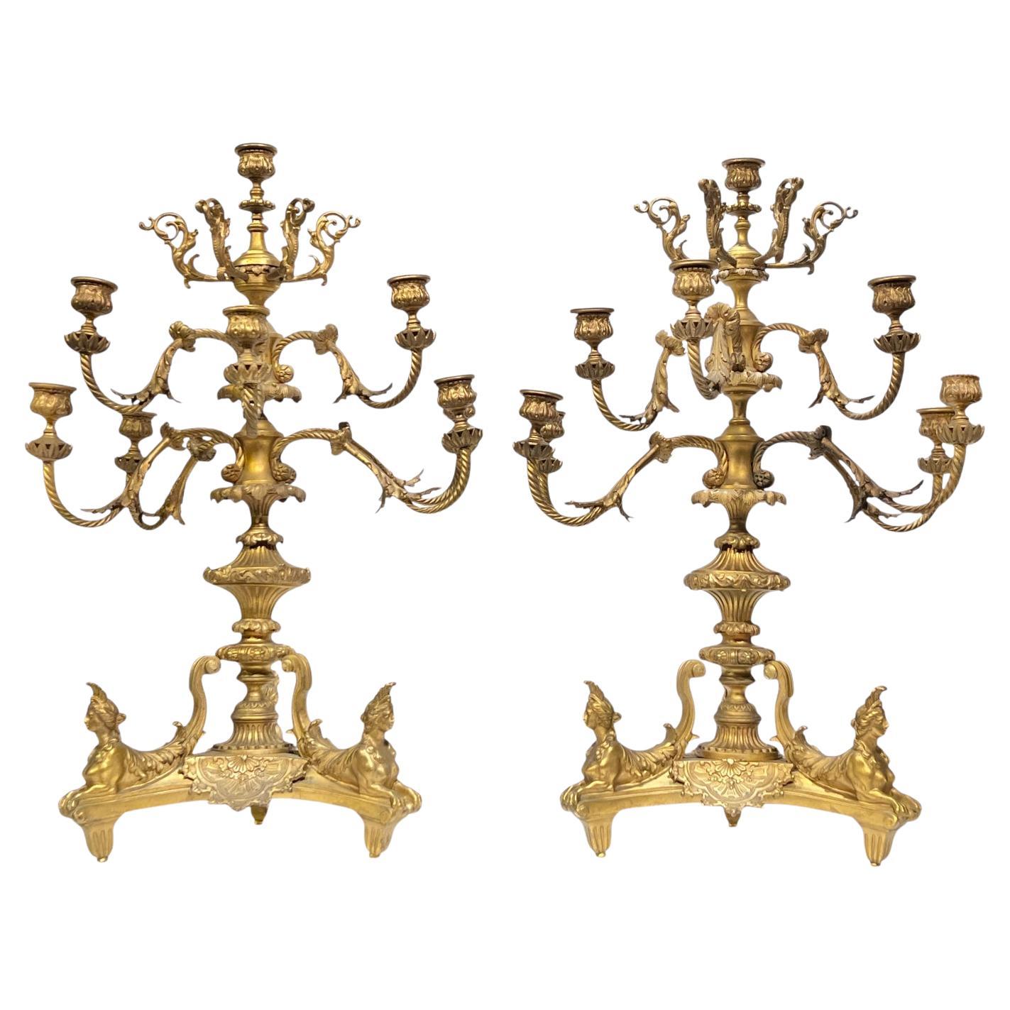 Pair 19th Century French Gilt Bronze Candelabra After André Charles Boulle For Sale