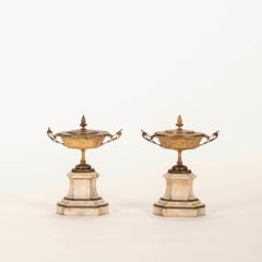 Pair 19th Century French Gilt Bronze Marble Neoclassical Urn Garnitures