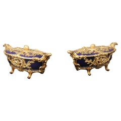 Antique Pair 19th Century French Gilt Bronze Mounted Chinese Porcelain Candy Dishes