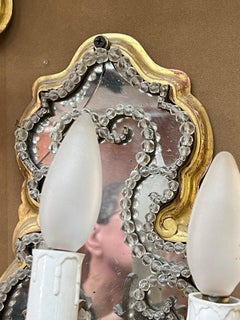 Pair 19th Century French Gilt Metal Mounted Mirrored Giltwood Sconces