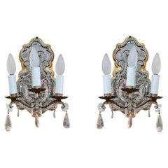 Antique Pair 19th Century French Gilt Metal Mounted Mirrored Giltwood Sconces