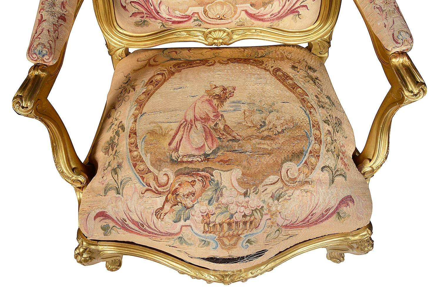 Paar 19. Jahrhundert Französisch vergoldetes Holz Salon Stühle. (Spätes 19. Jahrhundert) im Angebot