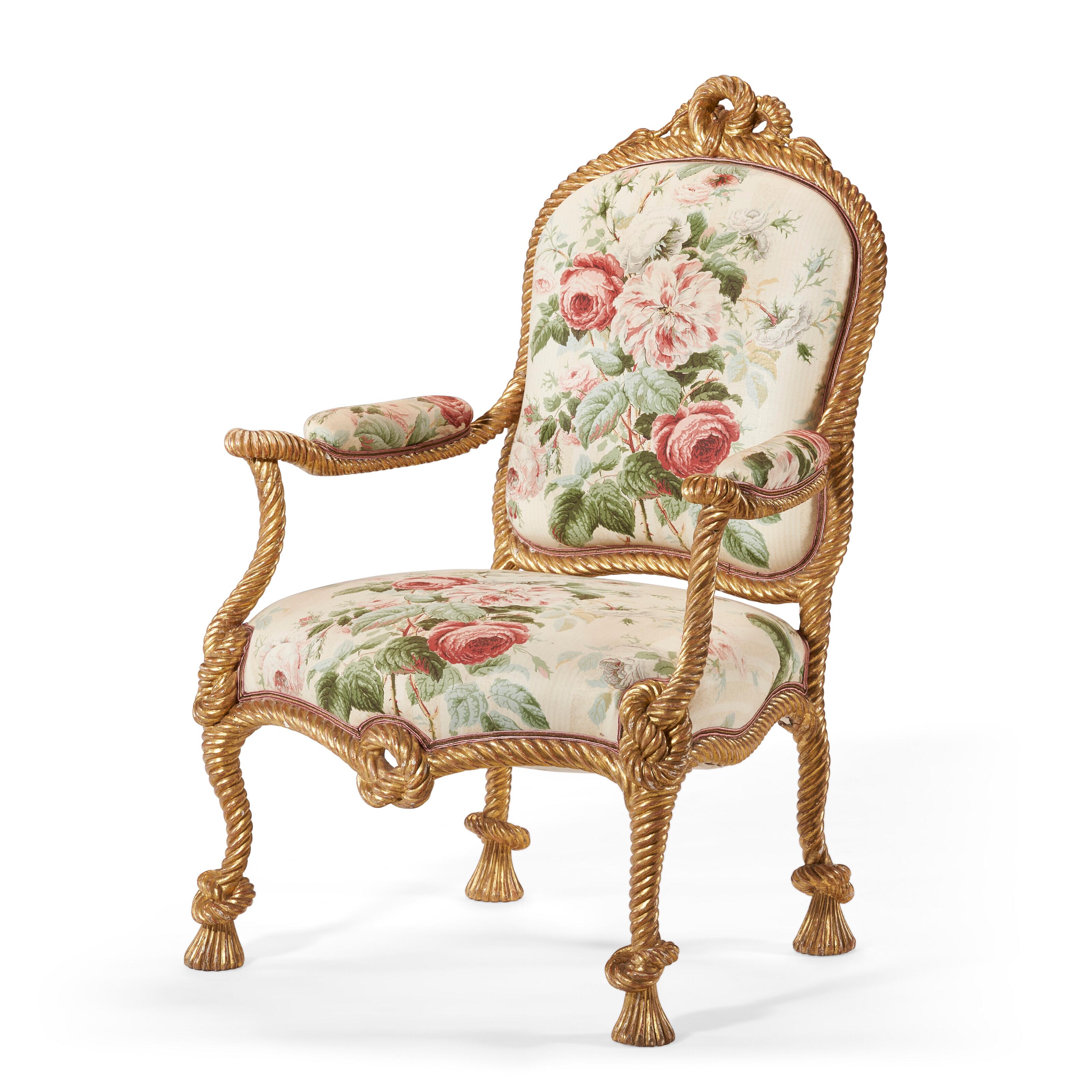 Paire de fauteuils à torsion en bois doré du XIXe siècle en vente 7