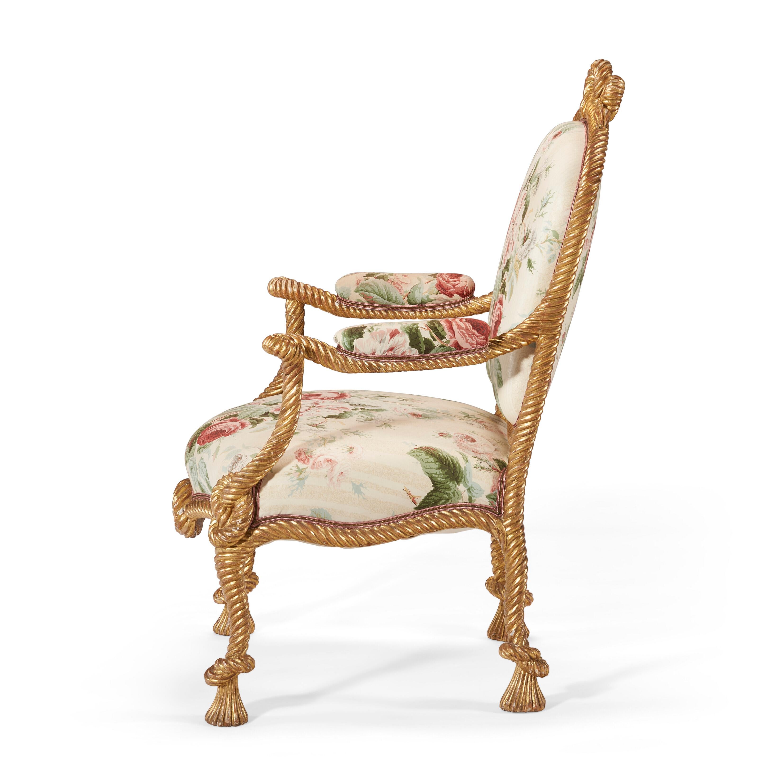 Pair 19th Century French Giltwood Rope-Twist Armchairs For Sale 9