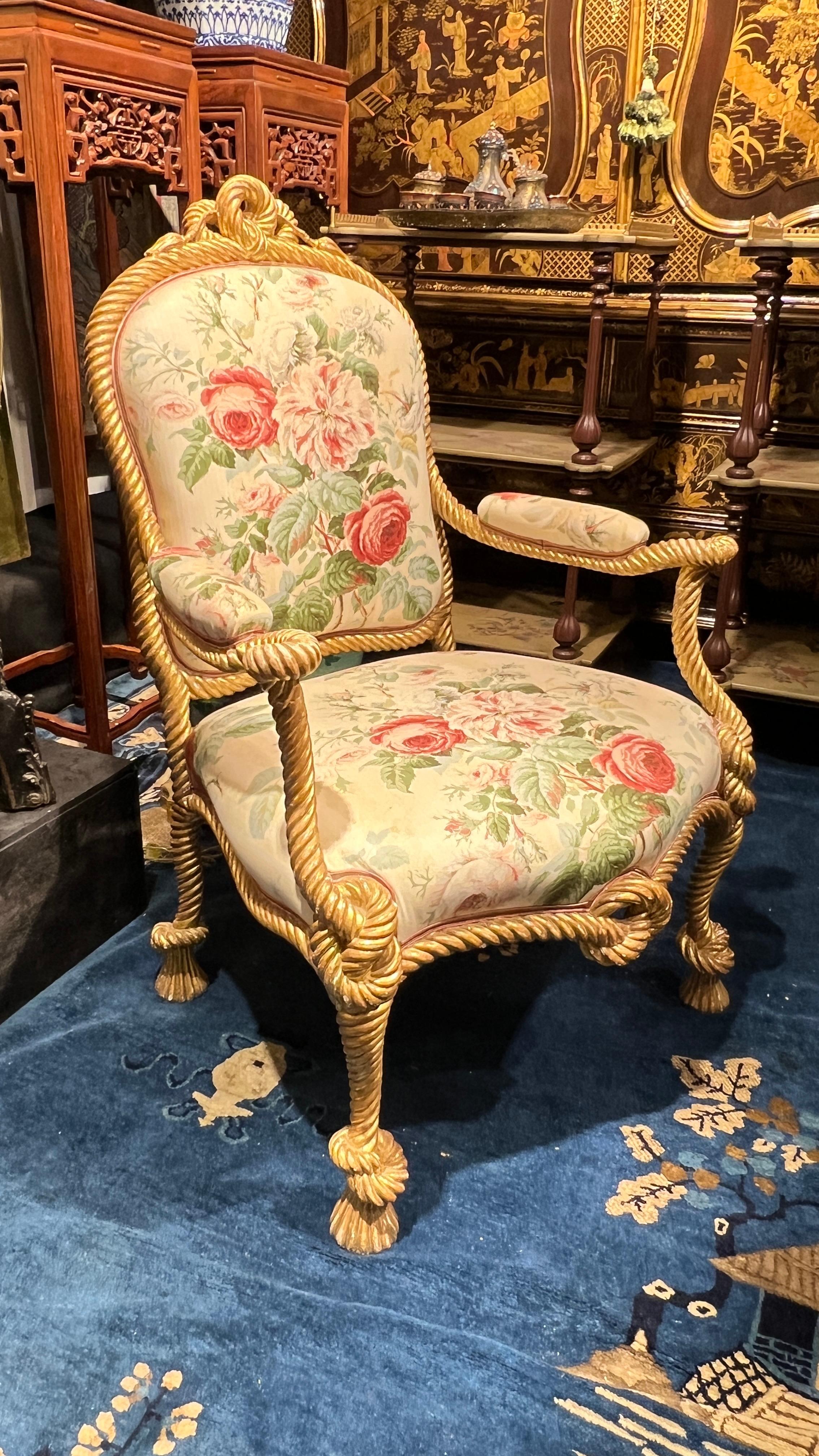 Pair 19th Century French Giltwood Rope-Twist Armchairs In Good Condition For Sale In New York, US