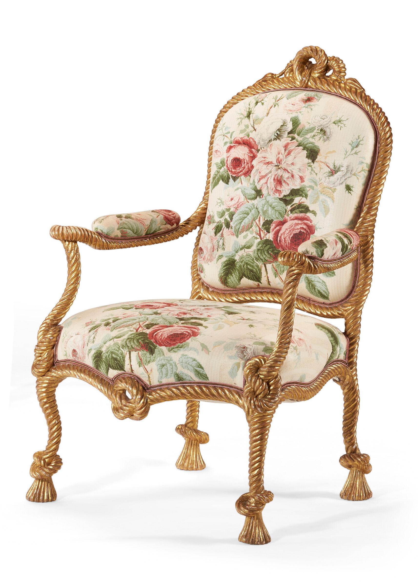 Wood Pair 19th Century French Giltwood Rope-Twist Armchairs For Sale