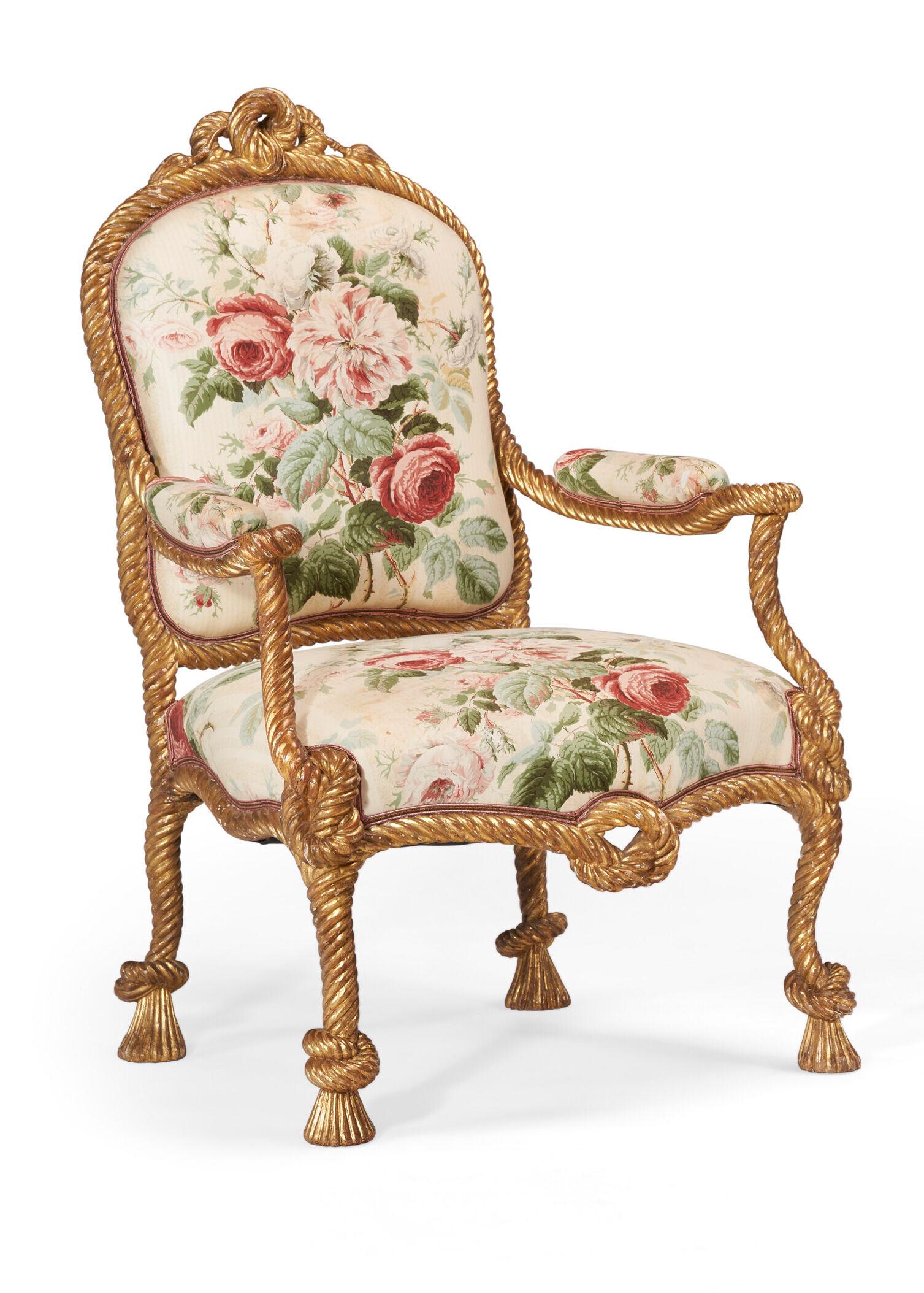 Pair 19th Century French Giltwood Rope-Twist Armchairs For Sale 1