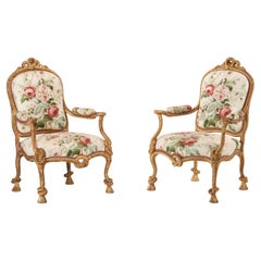 Pair 19th Century French Giltwood Rope-Twist Armchairs