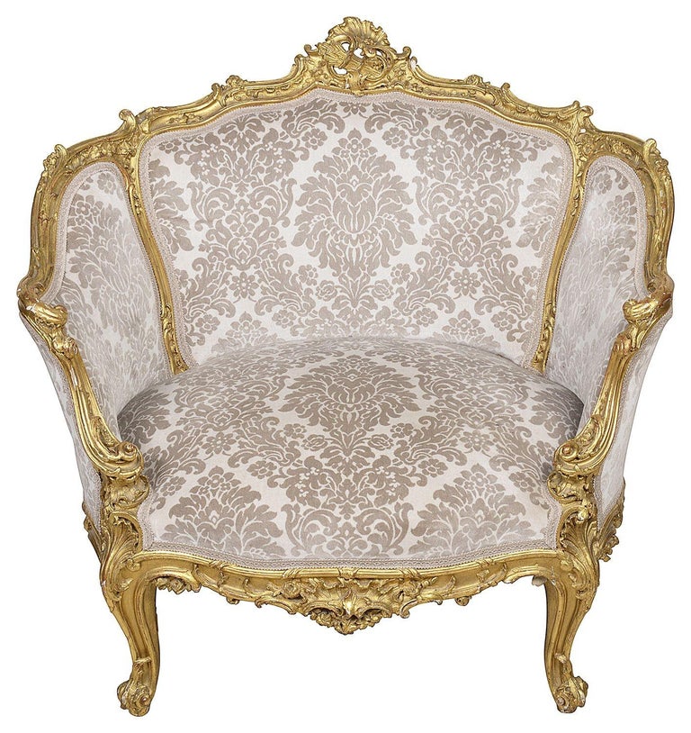 Pair 19th Century French Giltwood Salon Chairs For Sale at 1stDibs