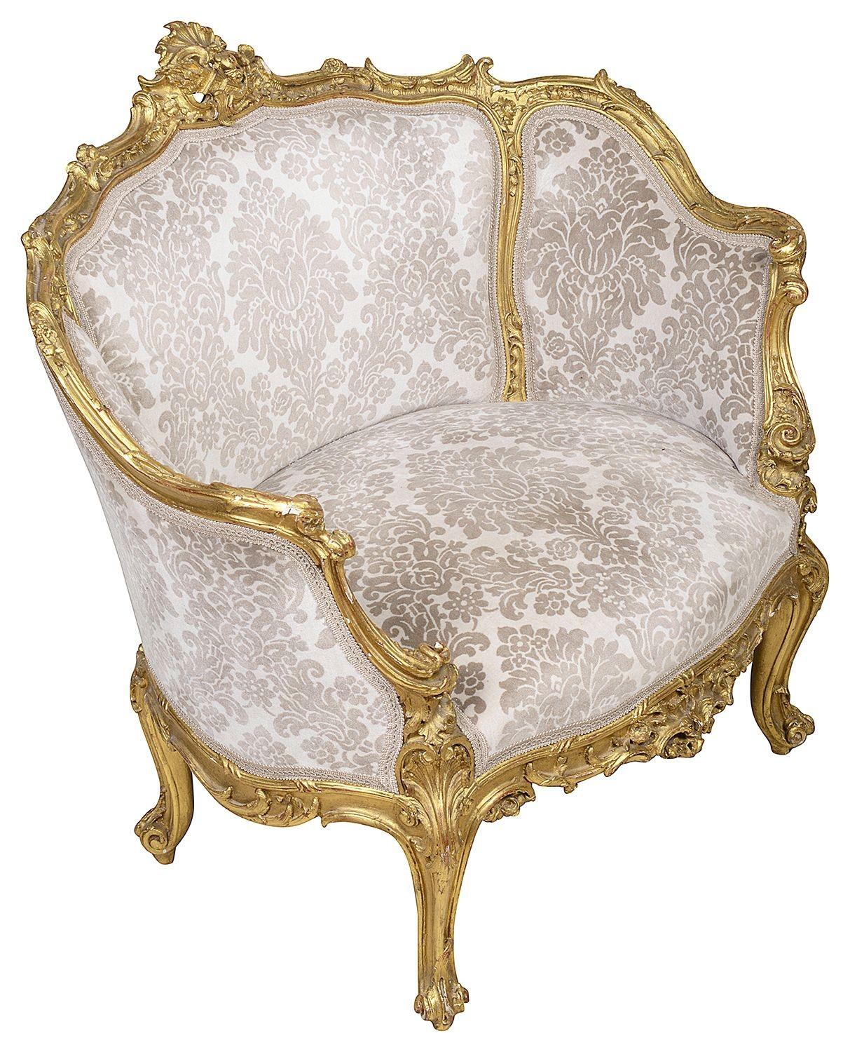 Louis XVI Pair 19th Century French Giltwood Salon Chairs