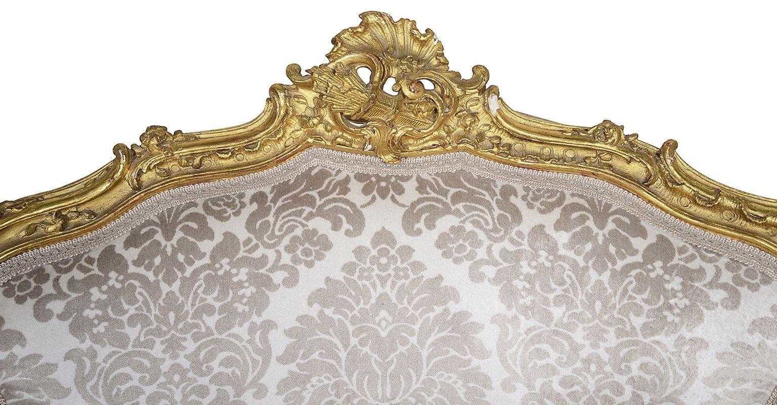 Hand-Carved Pair 19th Century French Giltwood Salon Chairs