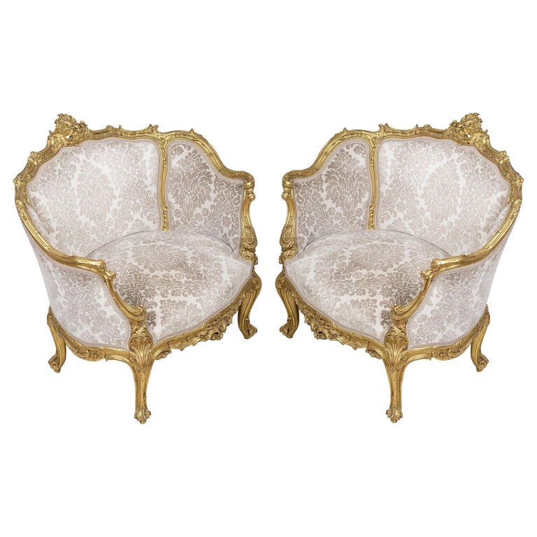 Pair 19th Century French Giltwood Salon Chairs For Sale at 1stDibs
