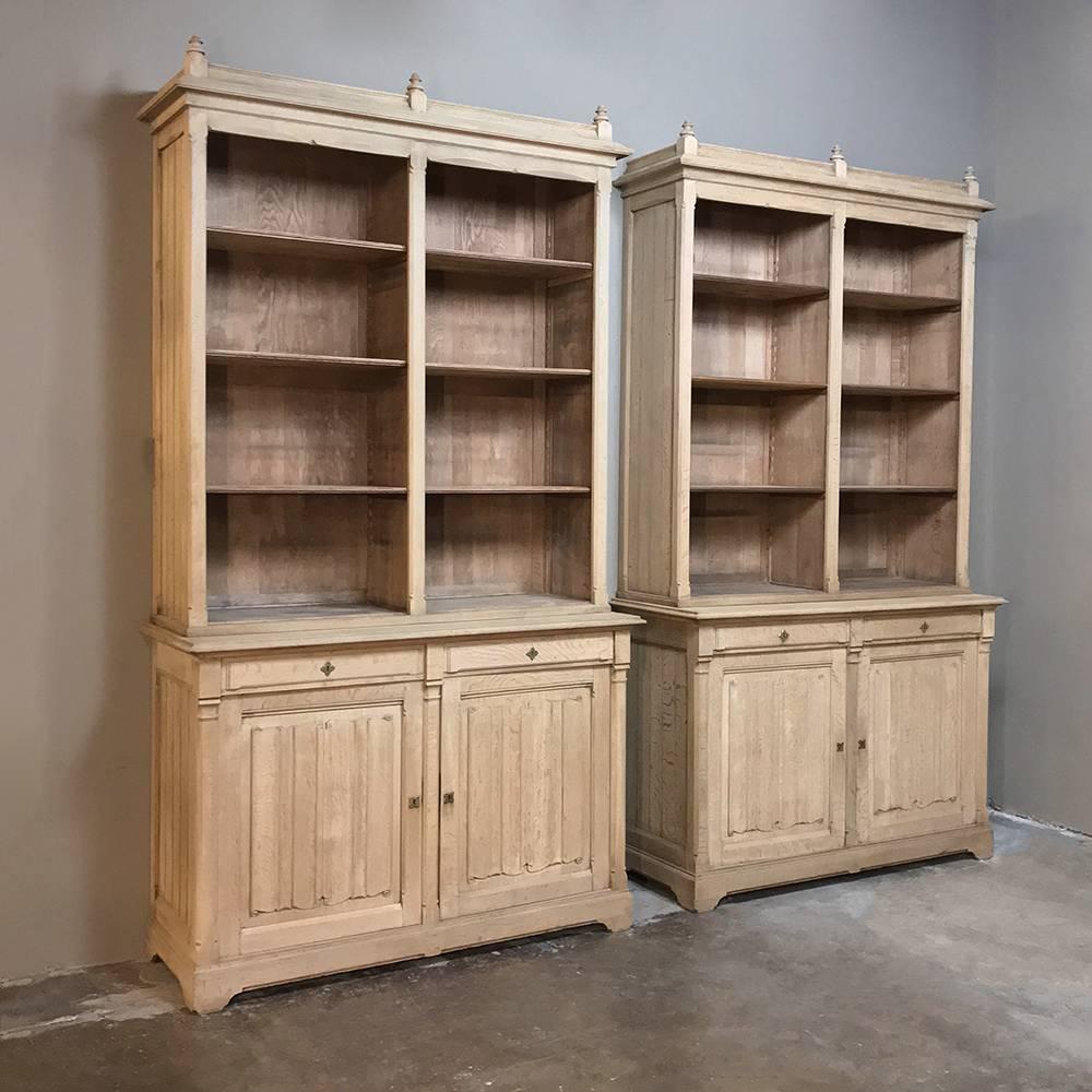 Pair of 19th Century French Gothic Stripped Oak Bookcases In Good Condition In Dallas, TX