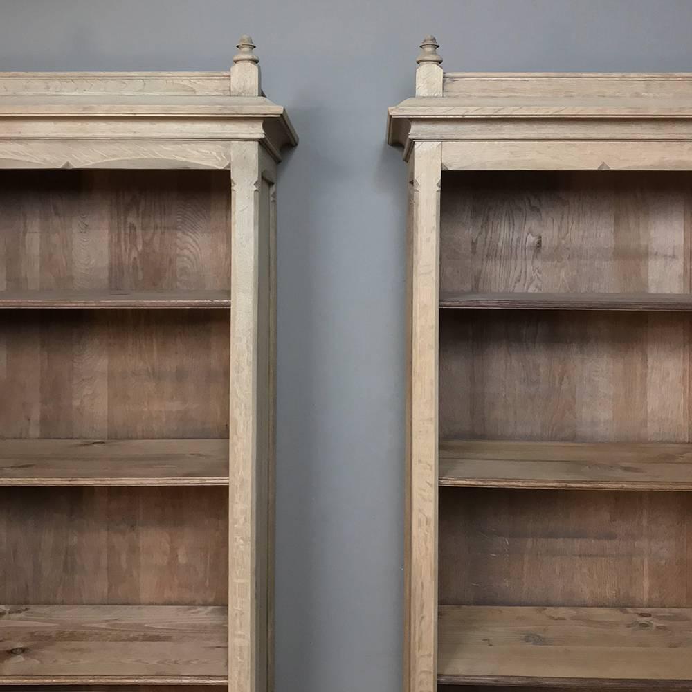 Pair of 19th Century French Gothic Stripped Oak Bookcases 4