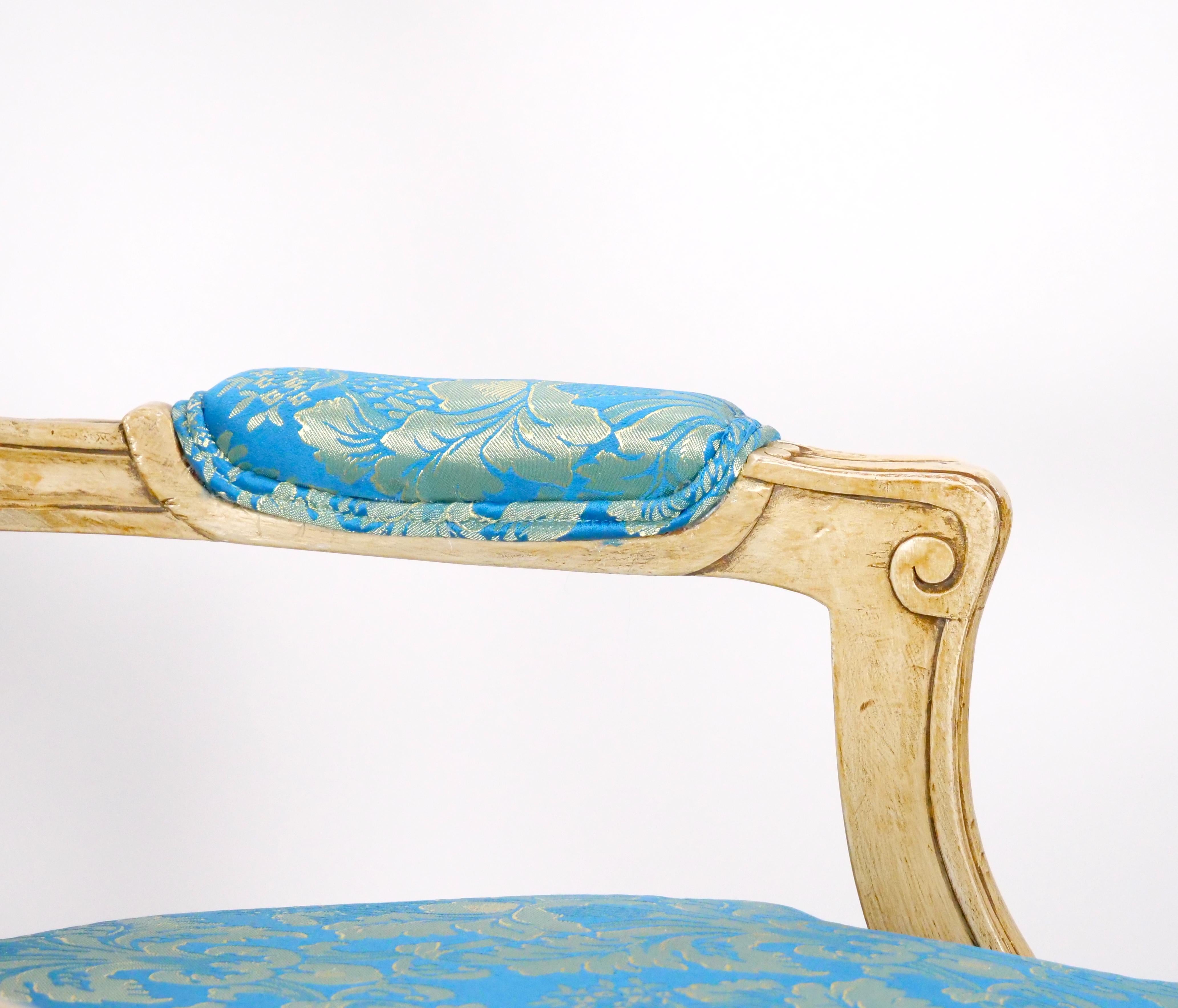 Pair 19th Century French Hand Painted Wooden Upholstered Armchairs For Sale 6