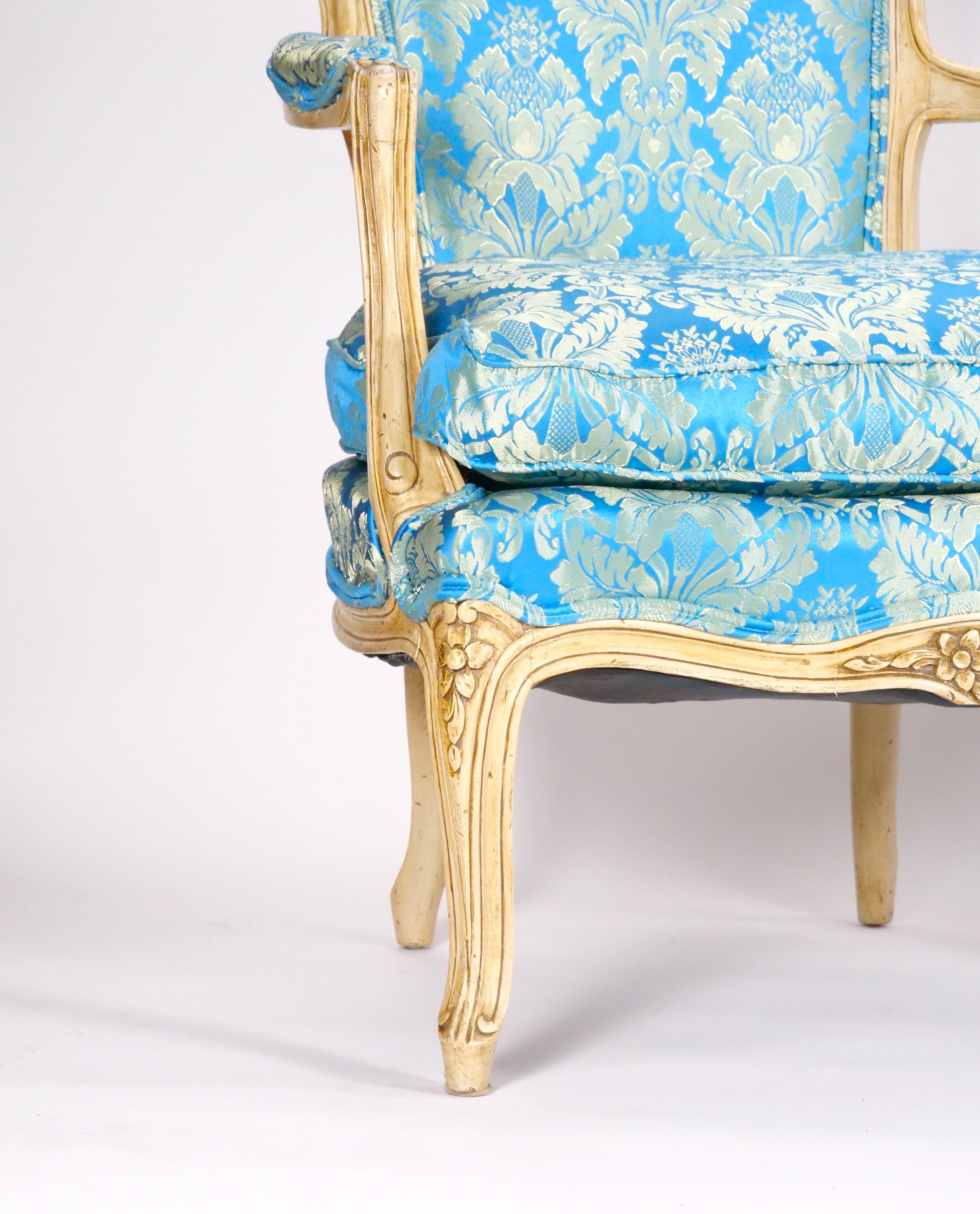 Pair 19th Century French Hand Painted Wooden Upholstered Armchairs For Sale 3