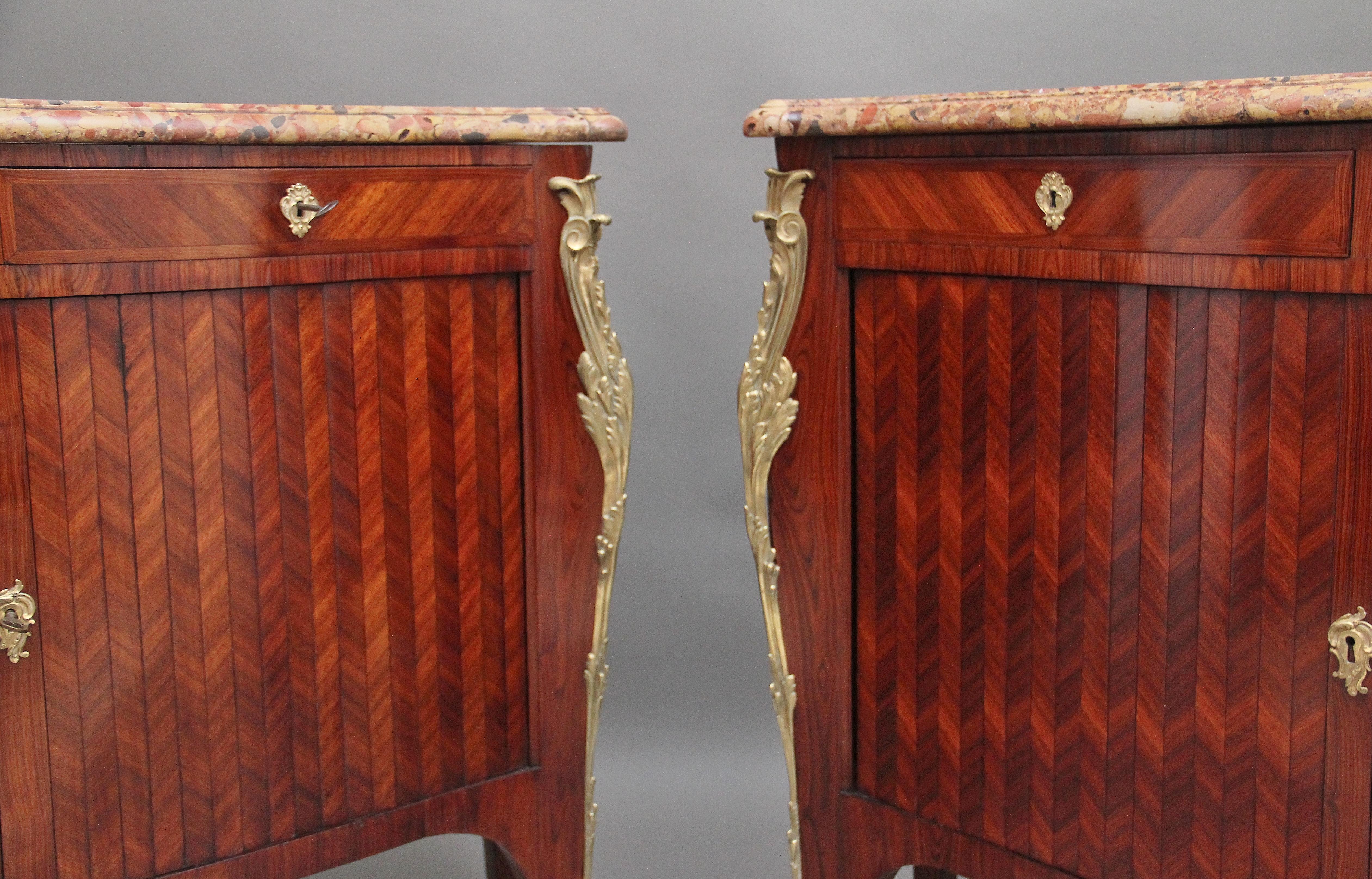 Pair 19th Century French Kingwood and Marble Top Commodes For Sale 6