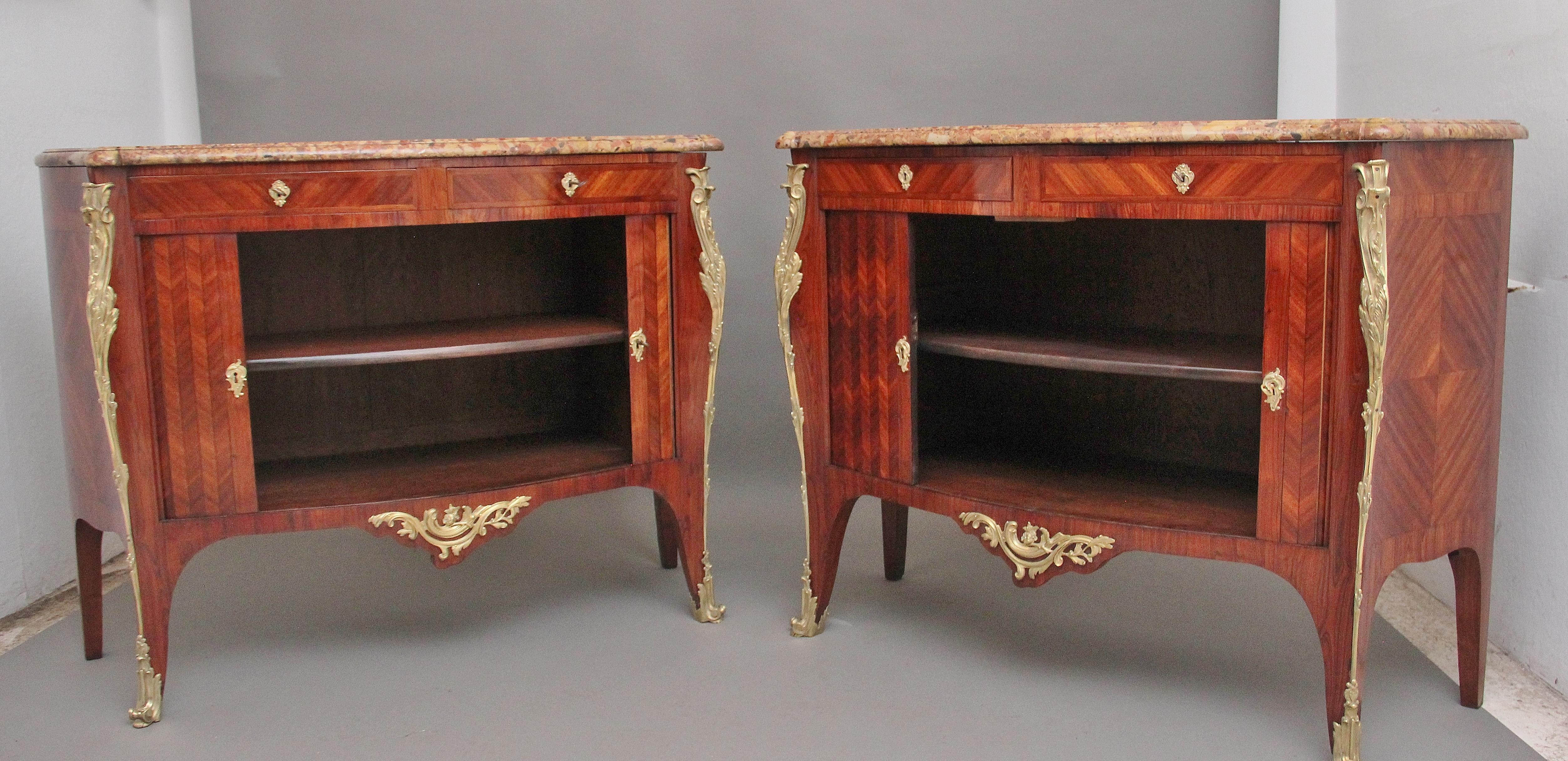 Pair 19th Century French Kingwood and Marble Top Commodes In Good Condition For Sale In Martlesham, GB