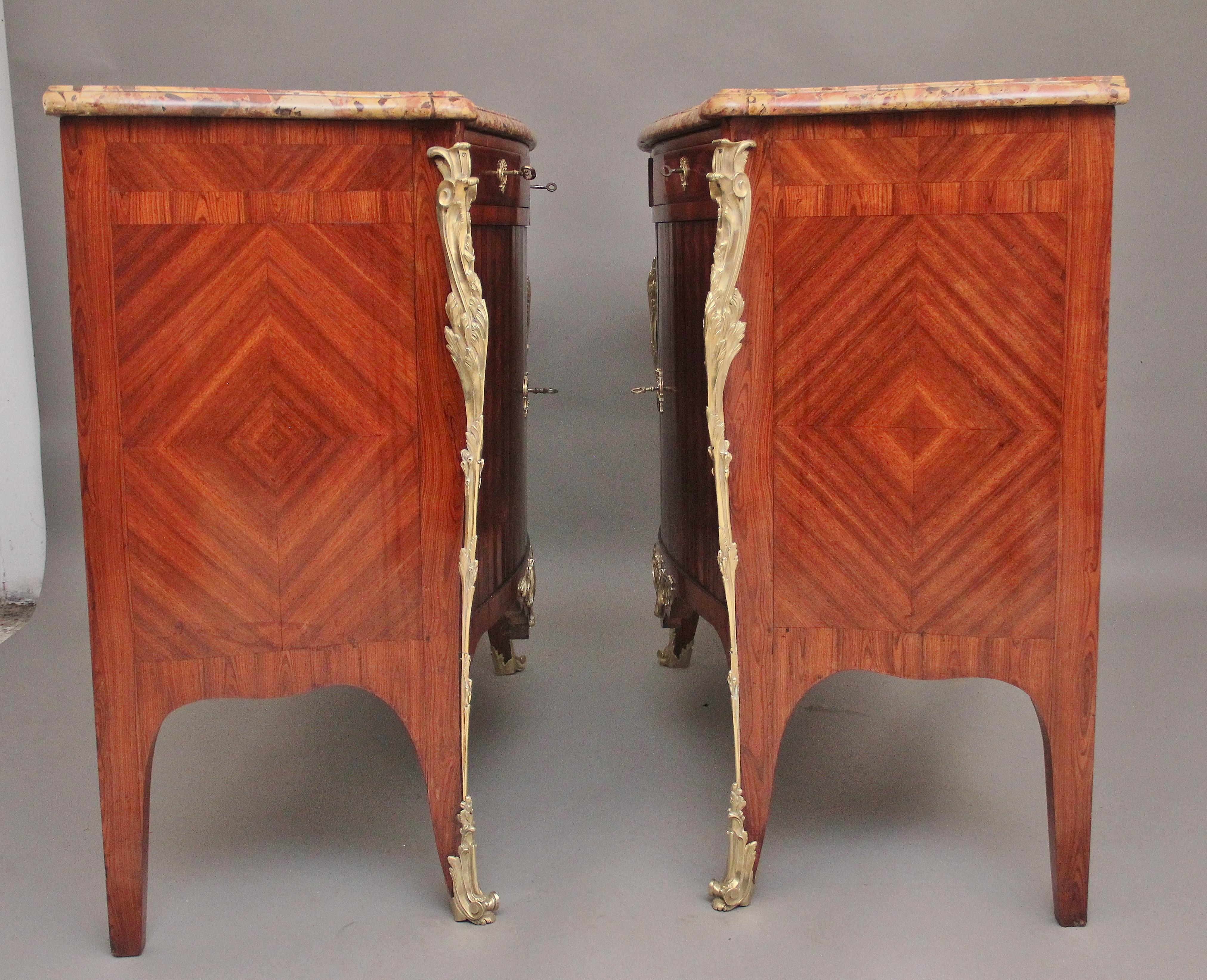 Mid-19th Century Pair 19th Century French Kingwood and Marble Top Commodes For Sale