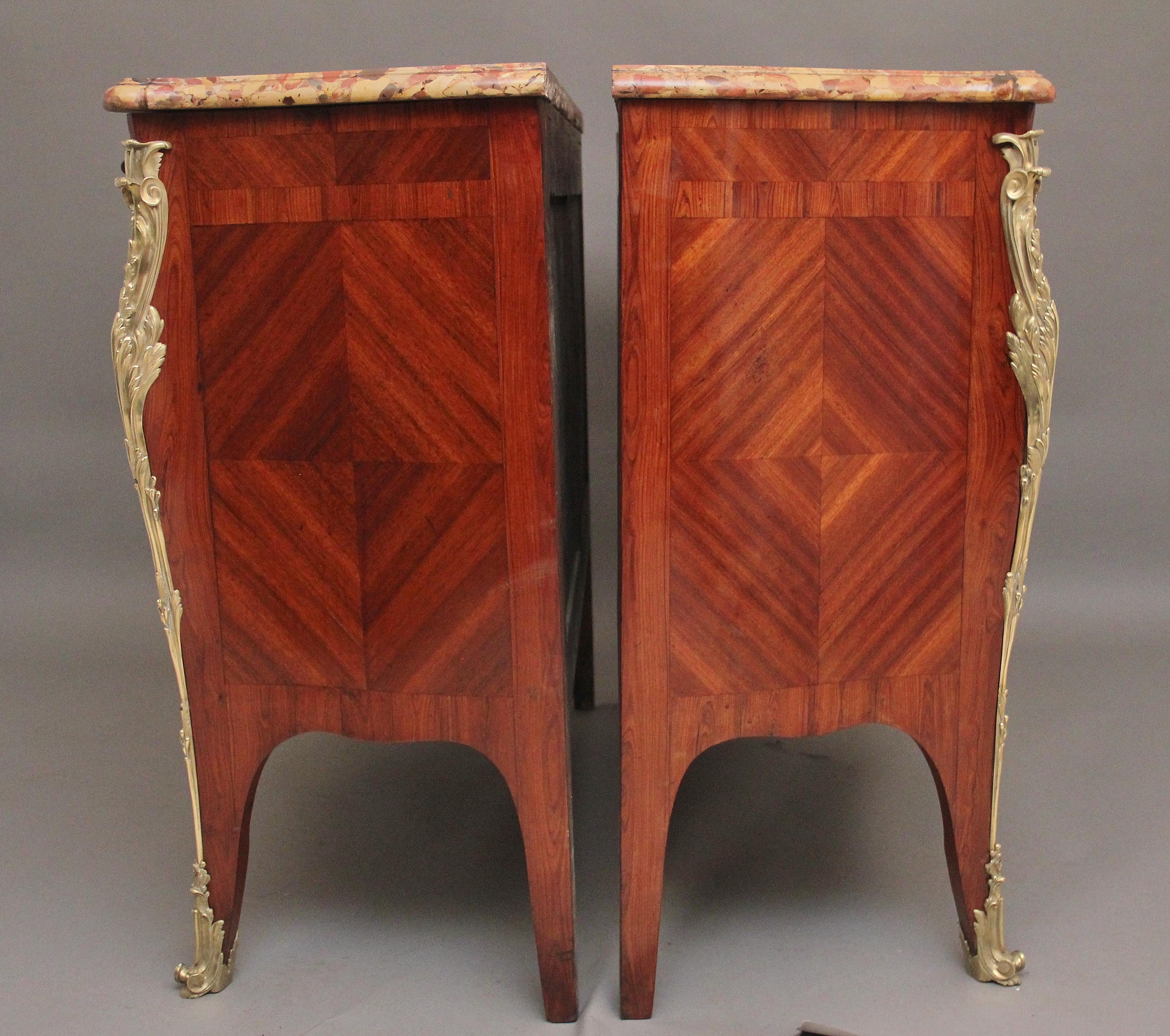Pair 19th Century French Kingwood and Marble Top Commodes For Sale 2