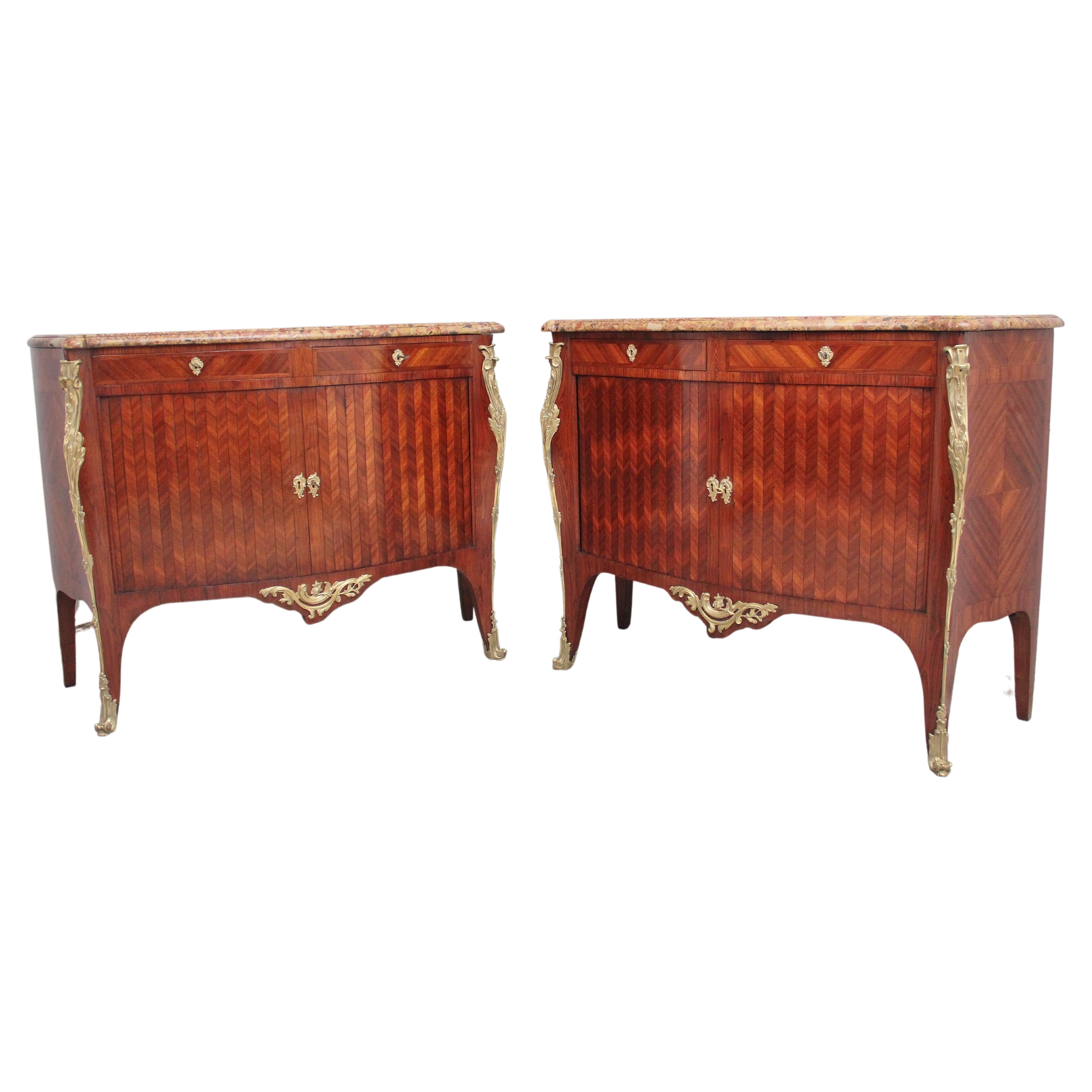 Pair 19th Century French Kingwood and Marble Top Commodes For Sale