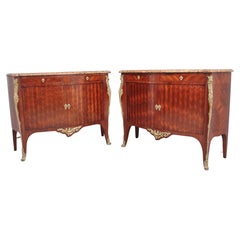 Pair 19th Century French Kingwood and Marble Top Commodes