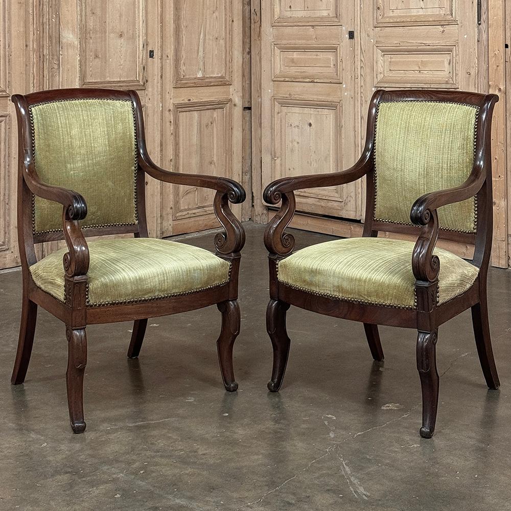 Hand-Crafted Pair 19th Century French Louis Philippe Period Mahogany Armchairs For Sale