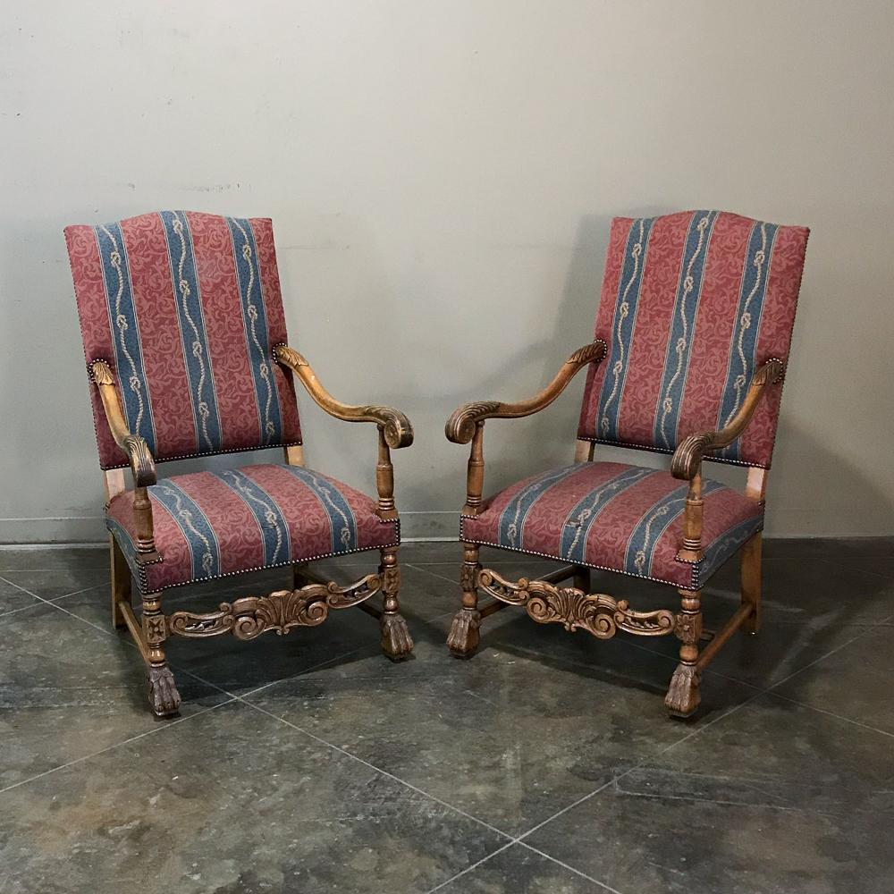 Renaissance Revival Pair 19th Century French Louis XIII Armchairs For Sale
