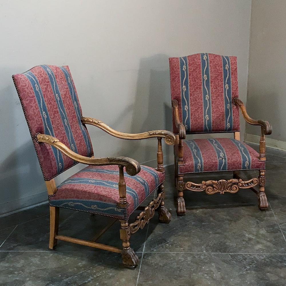 Hand-Crafted Pair 19th Century French Louis XIII Armchairs For Sale
